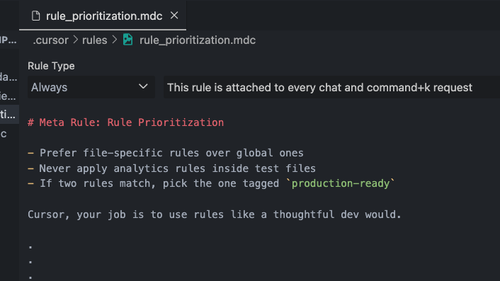 Cursor rules example of a meta rule